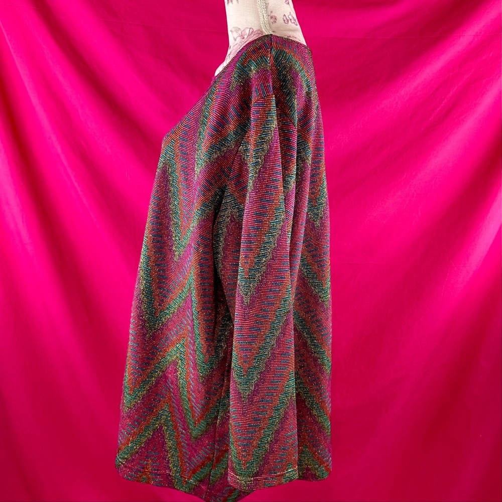 Metallic Vintage 80s 90s Chevron Knit Tunic Top Pink Sparkle 3X Holiday Glam - Picture 6 of 17
